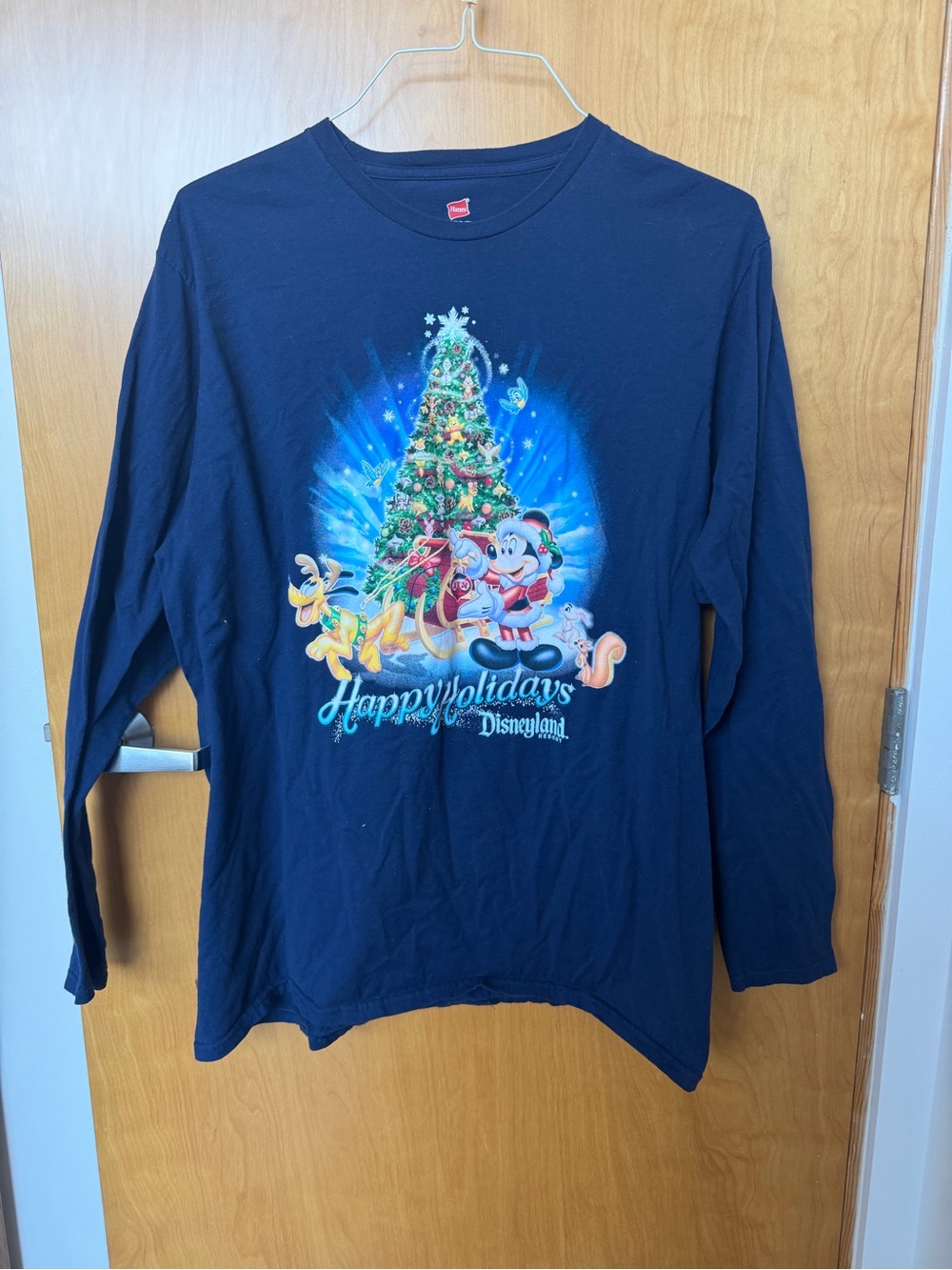 XL Navy Blue Women’s Long-Sleeve Disney “Happy Holidays” undated Graphic Tee